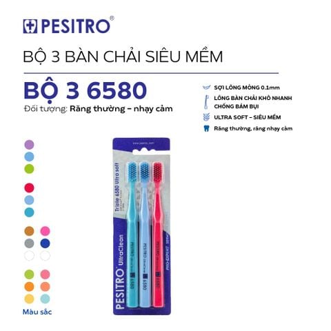  Bộ 3 bàn chải đánh răng siêu mềm Pesitro 6580 Ultra 