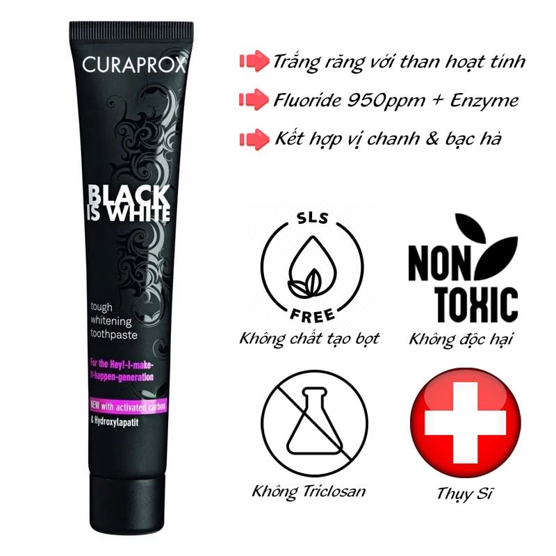  Kem đánh răng Curaprox Black Is White làm trắng răng 90ml 