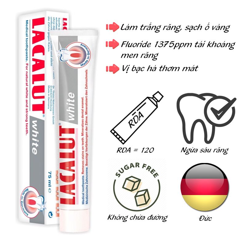  Kem đánh răng Lacalut White làm trắng răng 75ml 