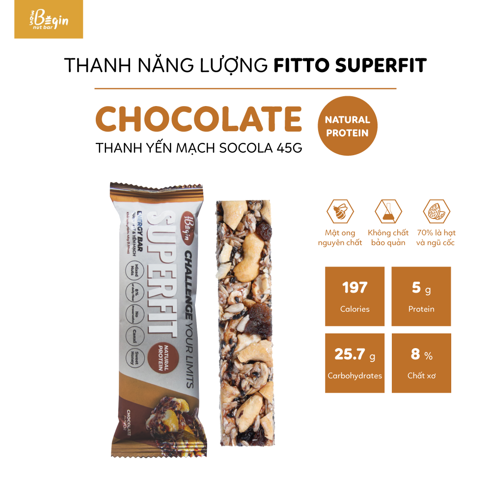  Thanh Năng Lượng Fitto Superfit - Yến Mạch & Socola 45g 