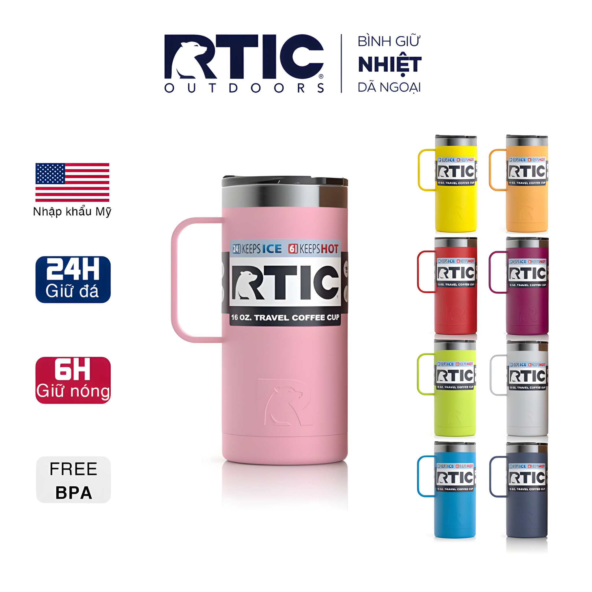  Ly giữ nhiệt RTIC Travel Mug 480ml 16oz - Nhiều màu 