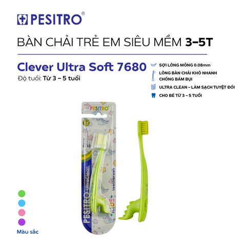  Bàn chải đánh răng trẻ em Pesitro Clever Ultra Soft 7680 siêu mềm 
