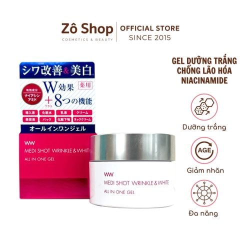 Gel dưỡng trắng, giảm nhăn Niacinamide siêu cấp 8 in 1 - Meishoku Medi Shot Wrinkle and White All In One Gel 75g