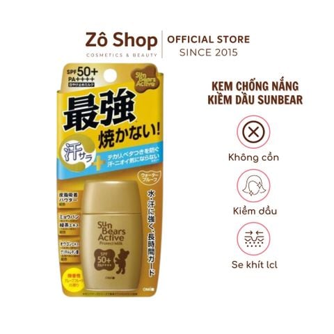 Kem chống nắng kiềm dầu, chống nước, không cồn - Omi Menturm Sun Bears Active Protect SPF50+ PA++++ (30g)