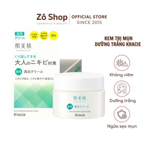 Kem trị mụn, cải thiện sẹo mụn, dưỡng trắng - Kracie Hadabisei Adult Acne Medicated Whitening Cream (50g)