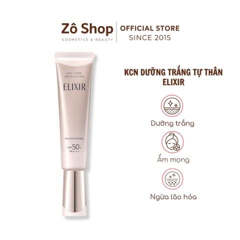 Kem chống nắng kháng nắng tự thân, dưỡng trắng, chống lão hóa cao cấp - Elixir Day Care Revolution Brightening SPF50+ PA++++ 35ml