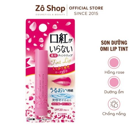 Son dưỡng tint hồng Rose - Omi Brothers Menturm Medicated Lip Rose Pink SPF20 PA++ (3,5g)