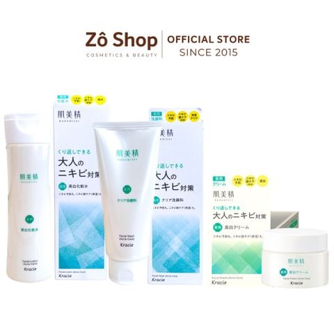 Set trị mụn, cải thiện sẹo mụn, dưỡng trắng - Kracie Hadabisei Adult Acne Countermeasure Medicated White