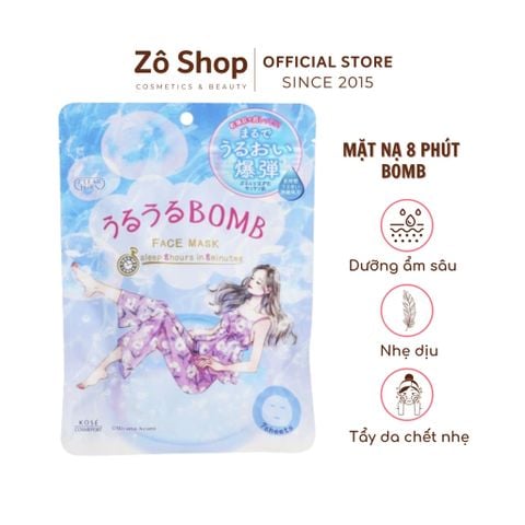 Mặt nạ 8 phút dưỡng ẩm, lành tính - Kose Clear Turn Ururu BOMB Face Mask 7 miếng