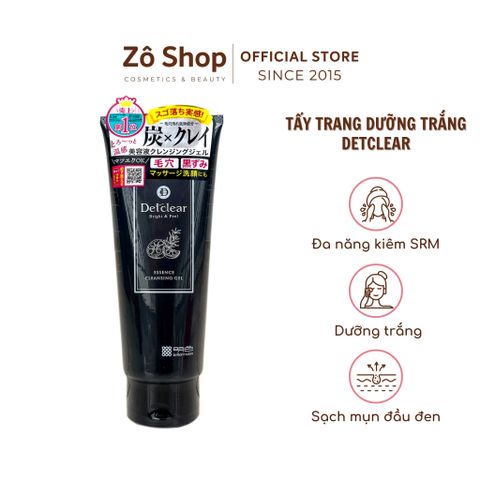 Gel tẩy trang kiêm sữa rửa mặt dưỡng trắng, làm sạch mụn đầu đen - Detclear Bright & Peel Serum Charcoal Clay 180g