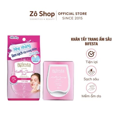 Khăn ướt tẩy trang dưỡng ẩm Bifesta Micellar Moist Cleansing Sheet 46 tờ