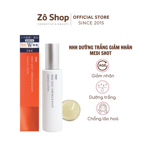 Nước hoa hồng dưỡng trắng, cải thiện nếp nhăn Meishoku Medi Shot Wrinkle & White Essence Lotion 120ml