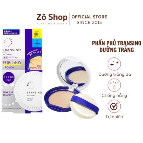 Phấn phủ chống nắng, trang điểm, dưỡng trắng - Transino Medicated UV Powder SPF50 PA++++ 12g