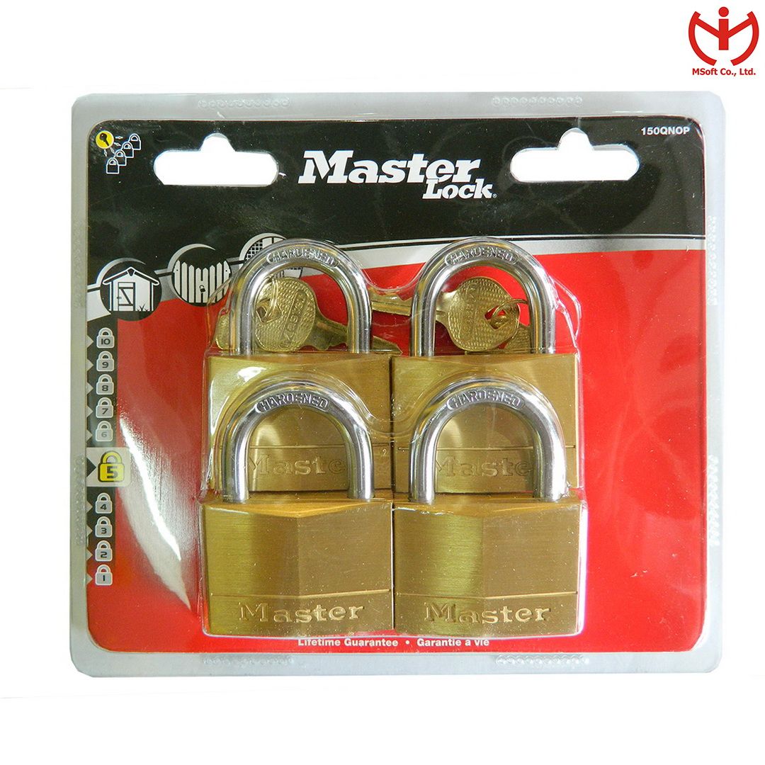 Bộ 4 Ổ Khóa Master Lock 150 EURQNOP Thân Đồng 50mm Dùng Chung 4 Chìa Răng Cưa - MSOFT