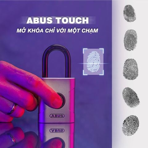  Ổ khóa vân tay ABUS Touch 57/50 20 vân tay dùng ngoài trời chuẩn IP Class 68 - MSOFT 