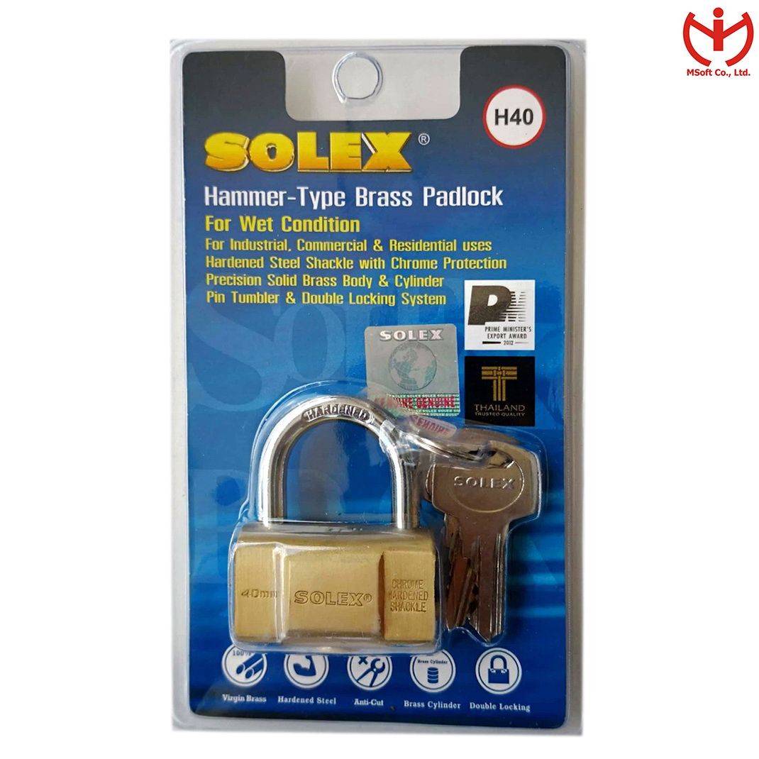 Ổ khóa Solex H40 thân đồng thau rộng 40mm chìa răng cưa - MSOFT