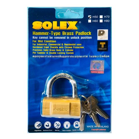  Ổ khóa Solex H50 thân đồng thau rộng 50mm chìa răng cưa - MSOFT 