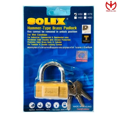  Ổ khóa Solex H50 thân đồng thau rộng 50mm chìa răng cưa - MSOFT 