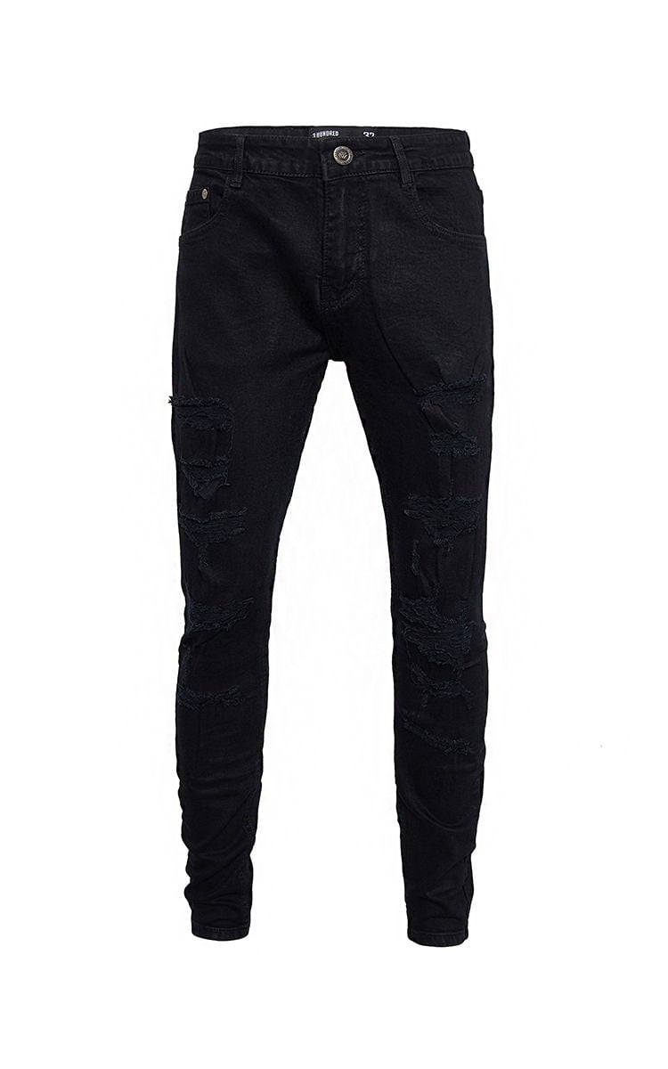 Distressed Skinny Jeans In Black