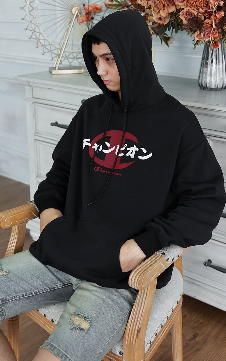 Japanese & Champion Hoodie In Black