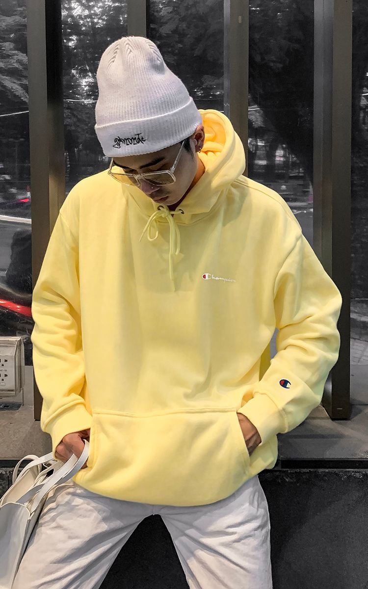 Champion Embroidered Logo Hoodie In Yellow