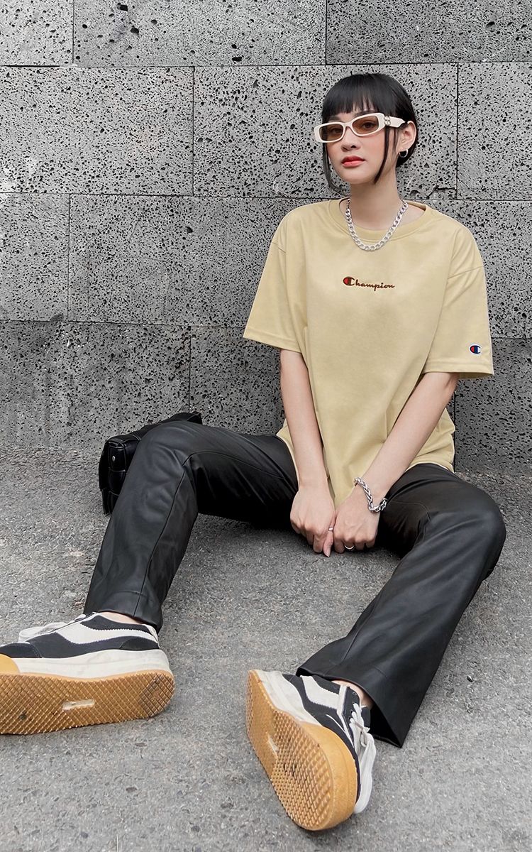 Champion Embroidered Logo T-Shirt In Tan