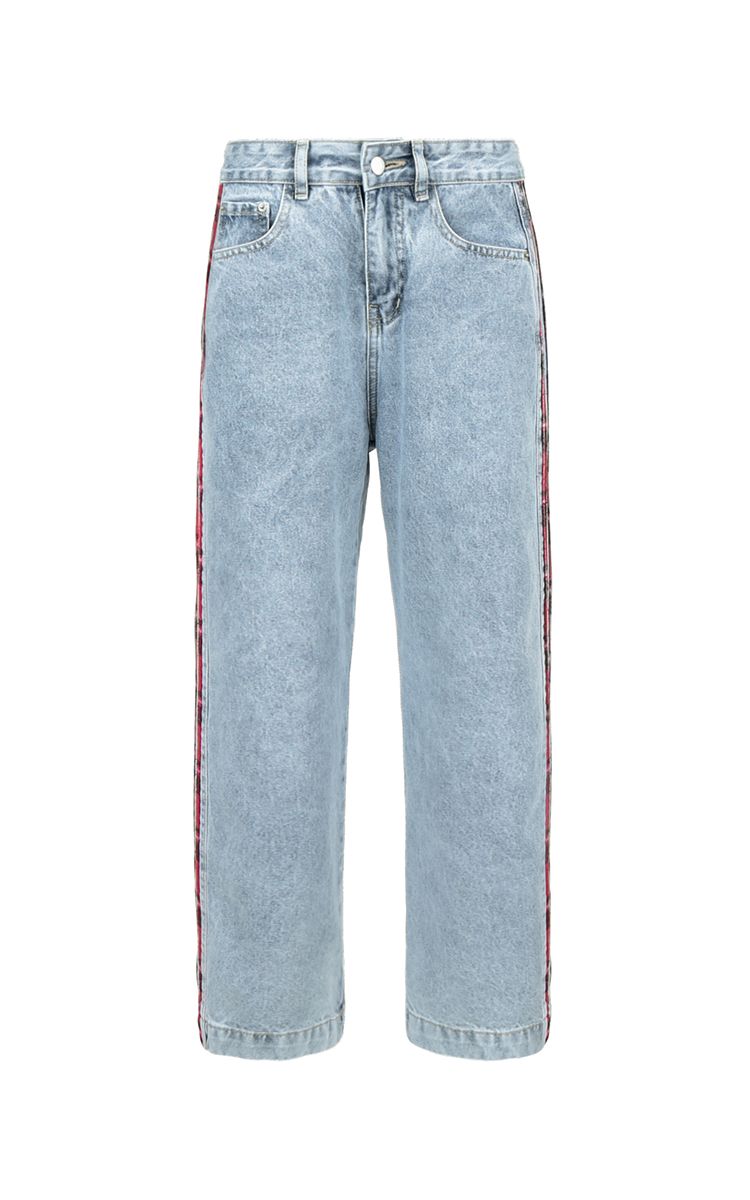 Blue Baggy Jean With Red Side Striped Flannel