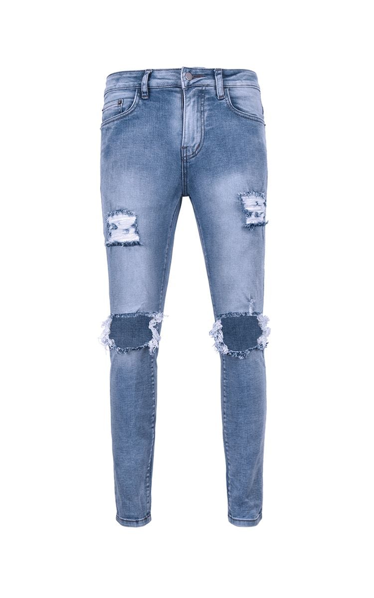 Distressed Skinny Jeans In Wash Blue