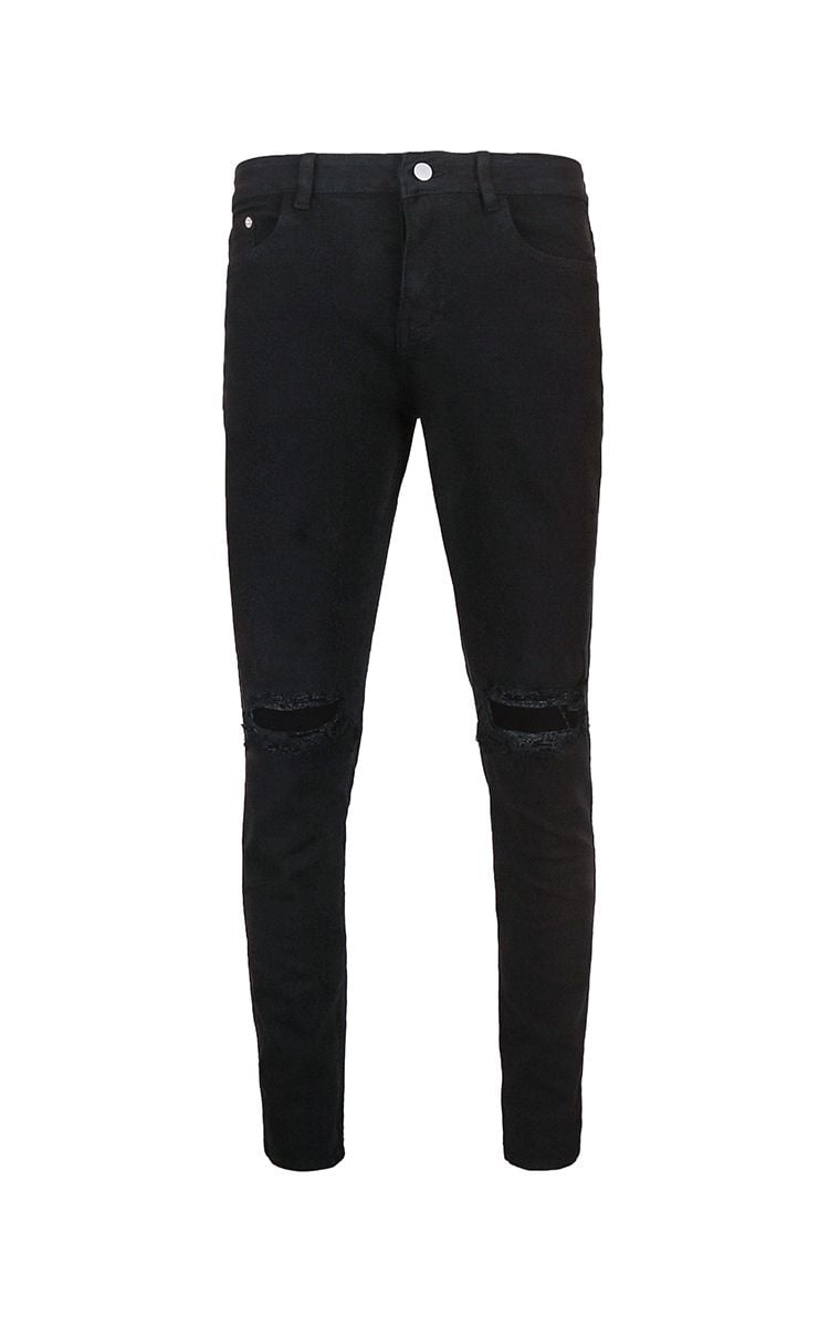 Skinny Jeans With Knee Rips In Black