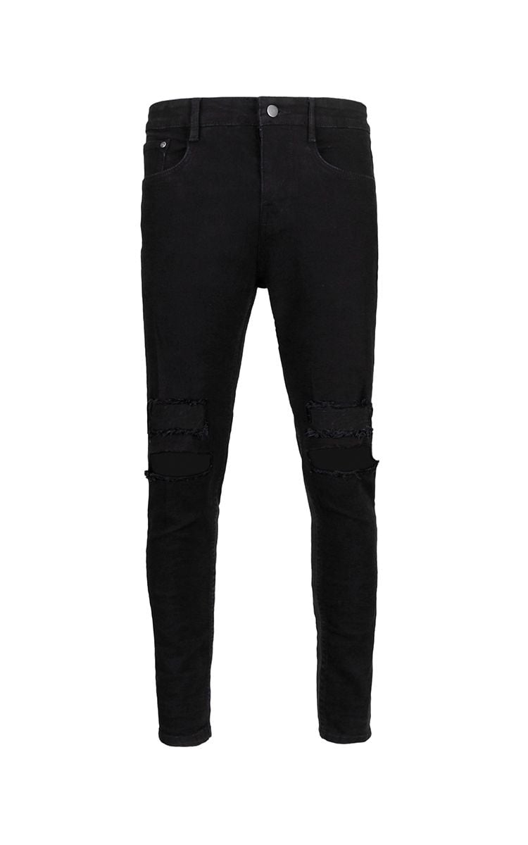 Ripped Distressed Skinny Jeans In Black