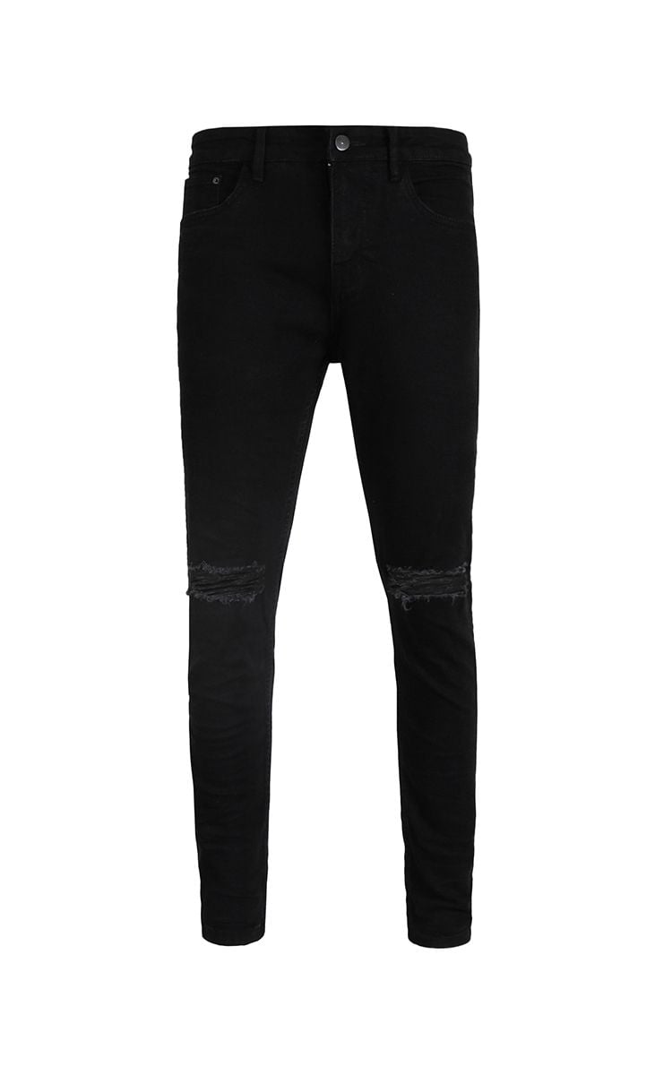 Skinny Jeans With Knee Rips In Black