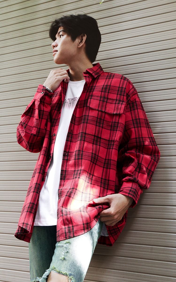 Flannel Shirt In Black Red Three Hundred