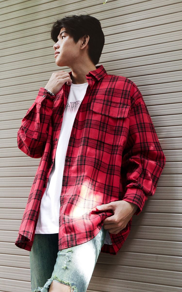 Flannel Shirt In Black Red