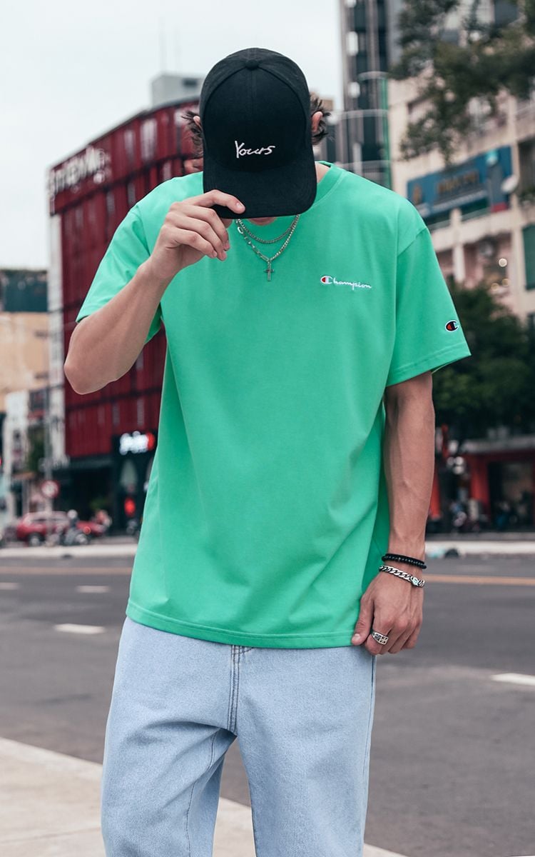 Champion Embroidered Logo T-Shirt In Aqua Green