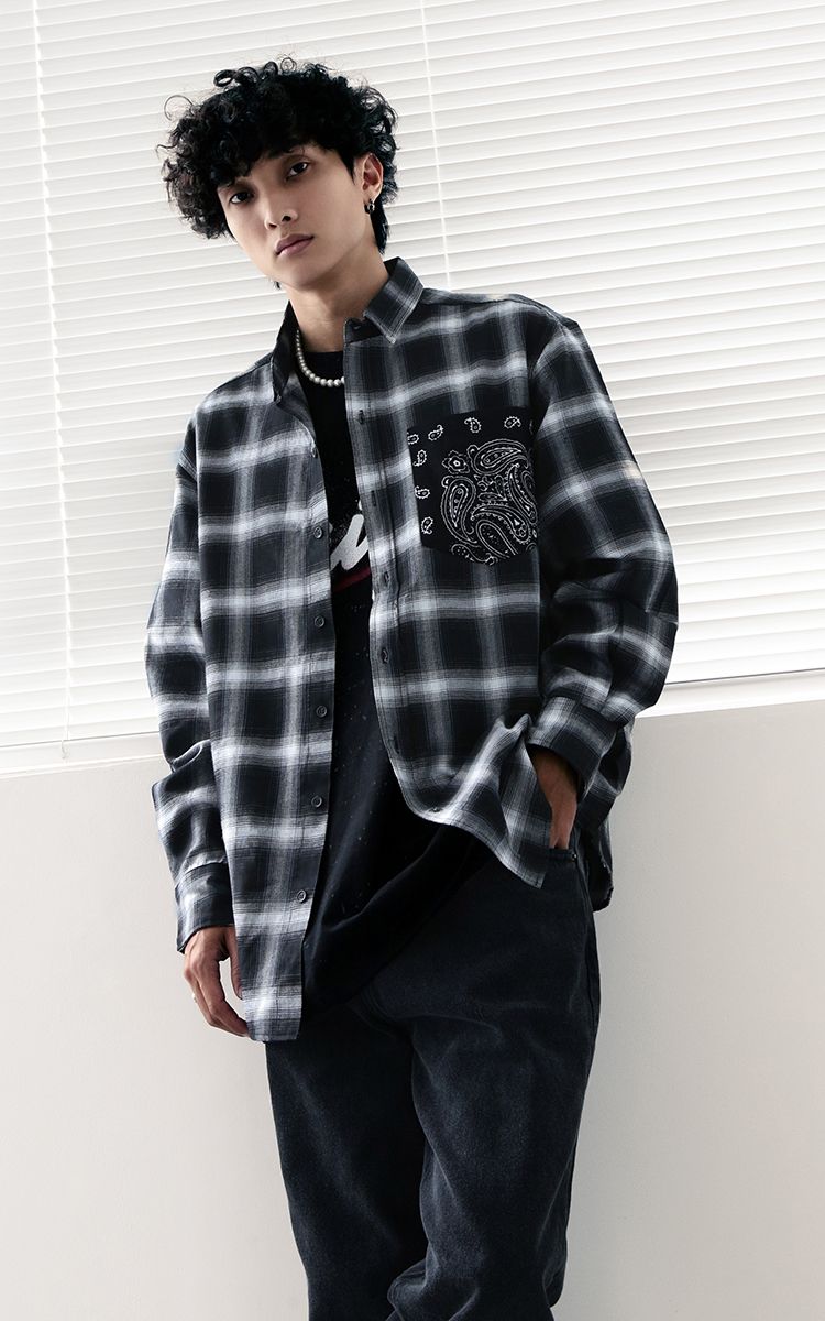 Bandana Flannel Shirt In Black White Three Hundred