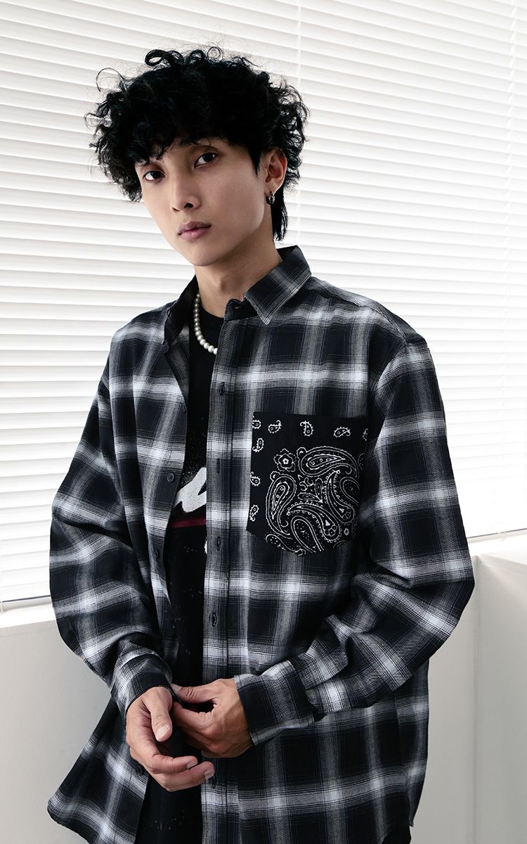 Bandana Flannel Shirt In Black White Three Hundred