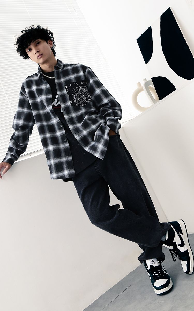 Bandana Flannel Shirt In Black White Three Hundred