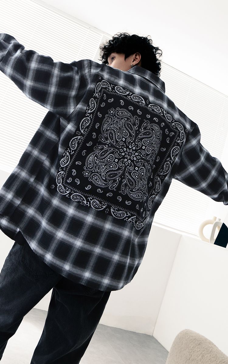 Bandana Flannel Shirt In Black White Three Hundred