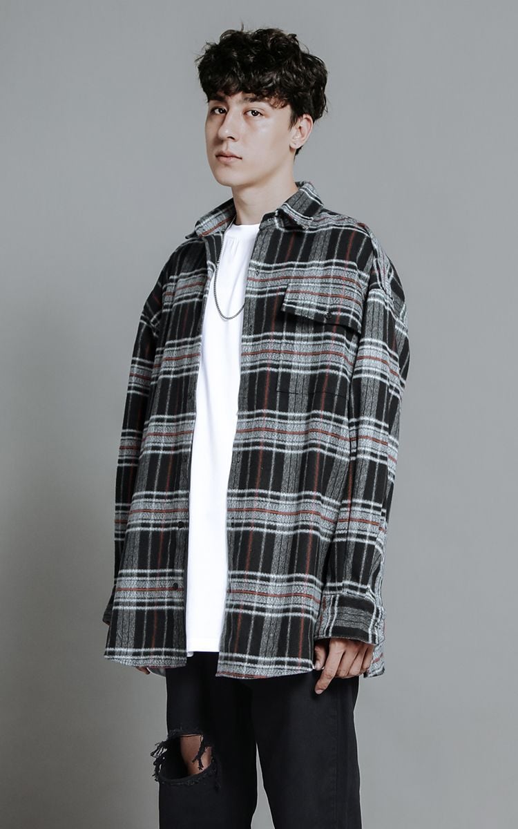 Sell My Soul Oversized Flannel Shirt In Black