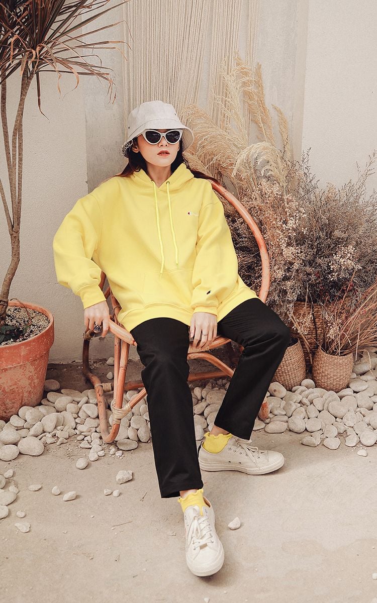 Champion Embroidered Logo Hoodie In Yellow