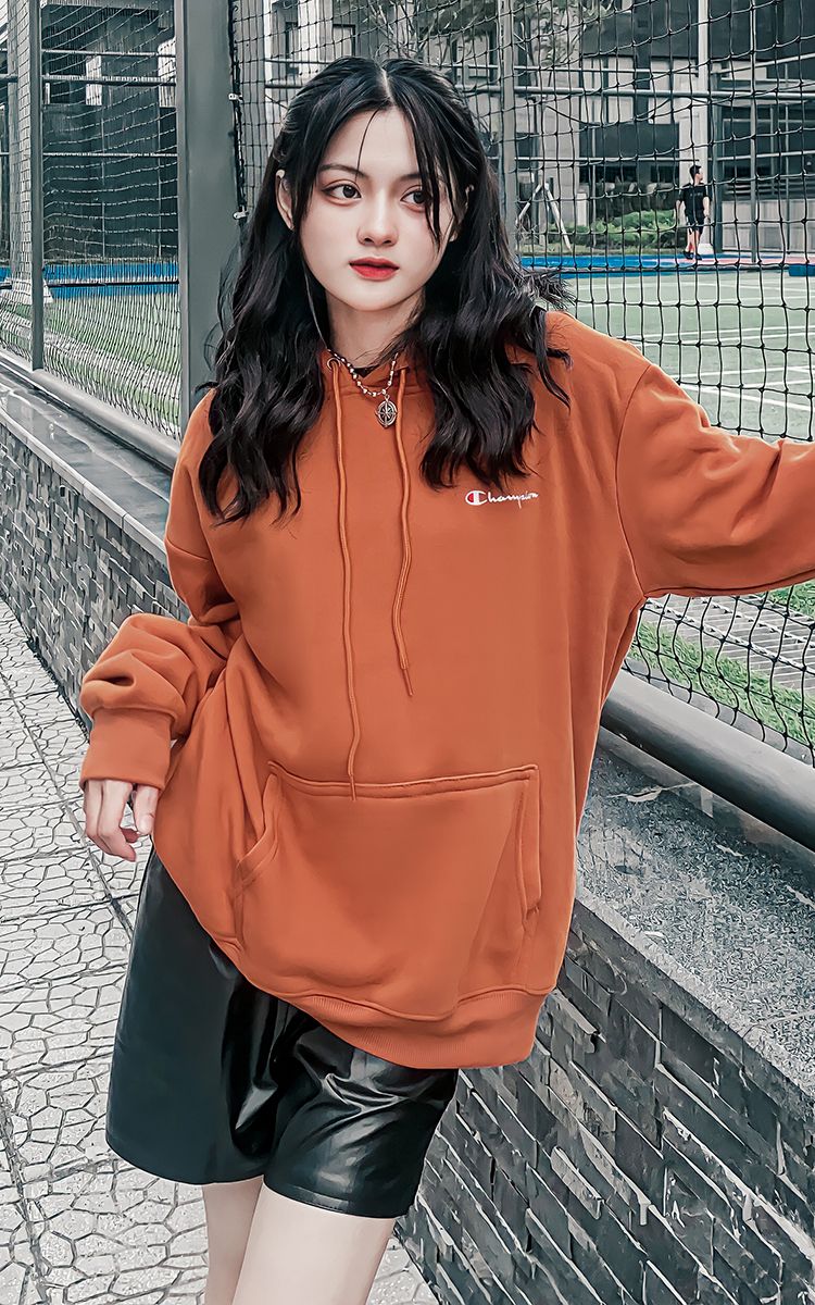 Champion Embroidered Logo Hoodie In Amber