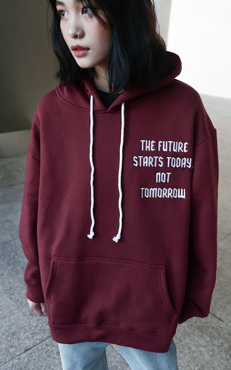 The Earth Embroidered Hoodie In Red