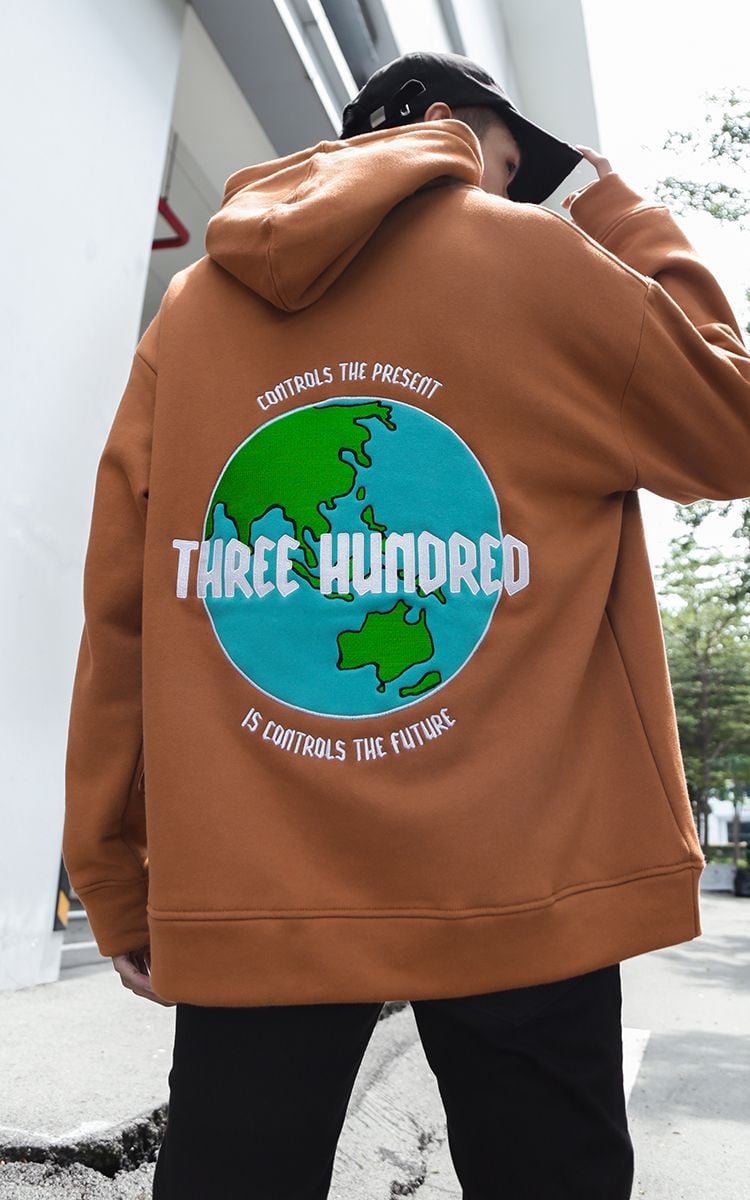 The Earth Embroidered Hoodie In Orange