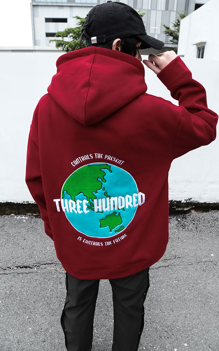 The Earth Embroidered Hoodie In Red