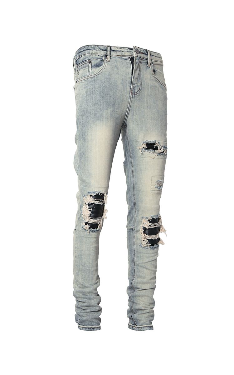 Skinny Biker Jeans With Knee Rips In 