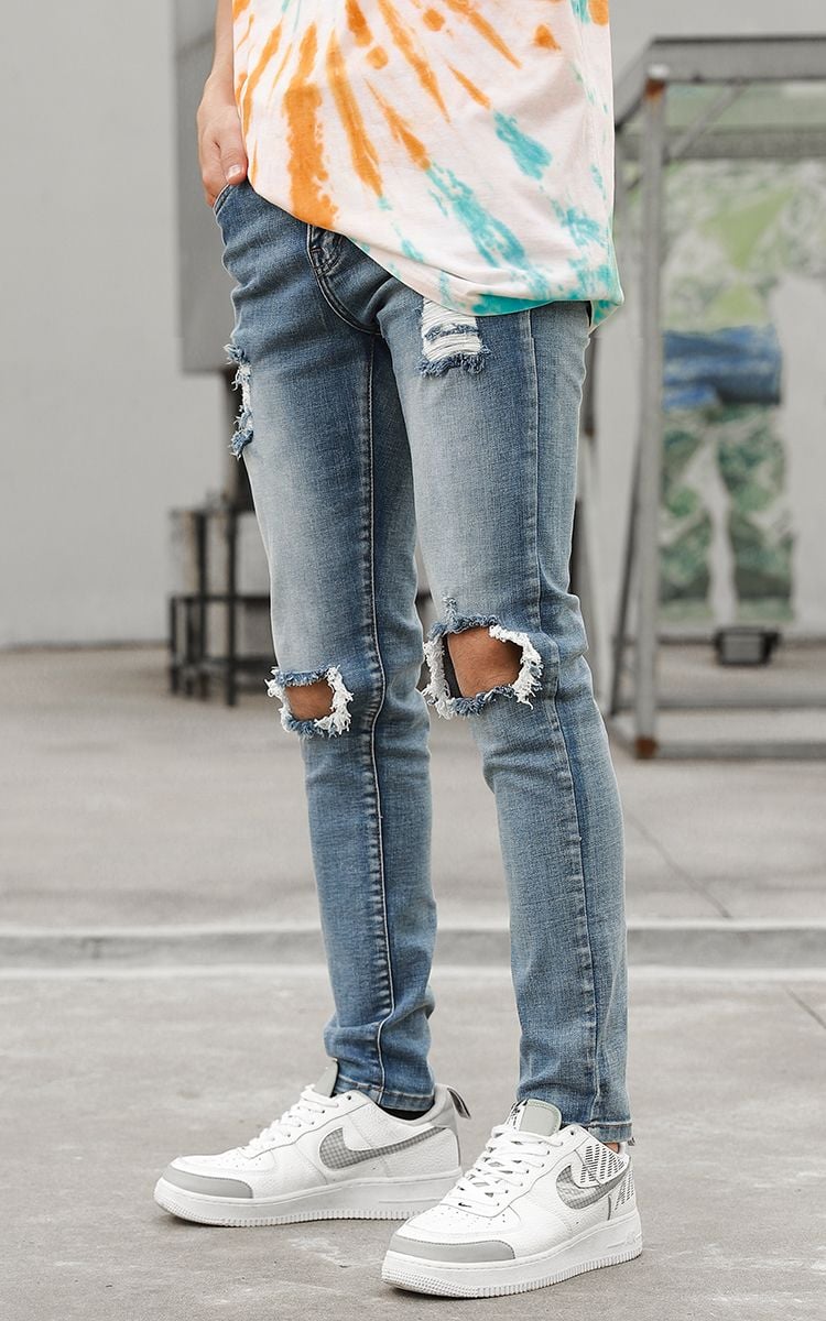 medium wash skinny jeans mens