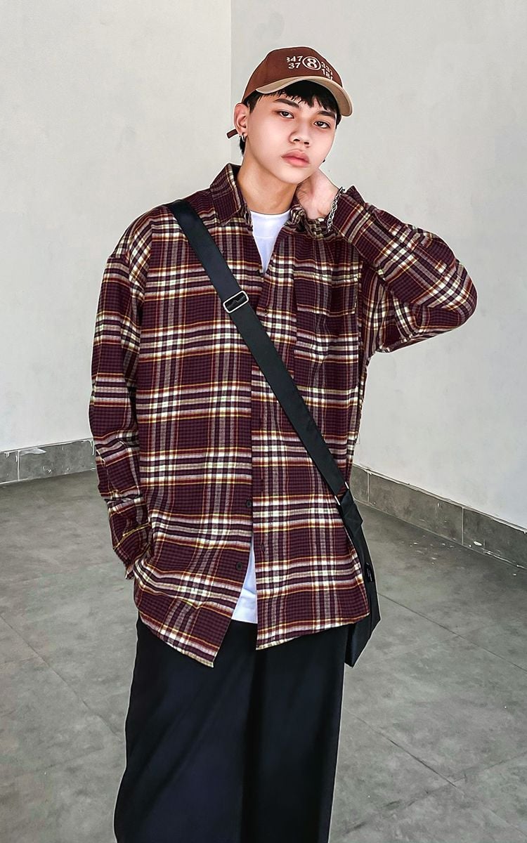 Flannel Shirt In Brown Red