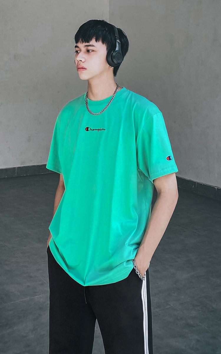 Champion Embroidered Logo In the Middle T-Shirt In Aqua Green