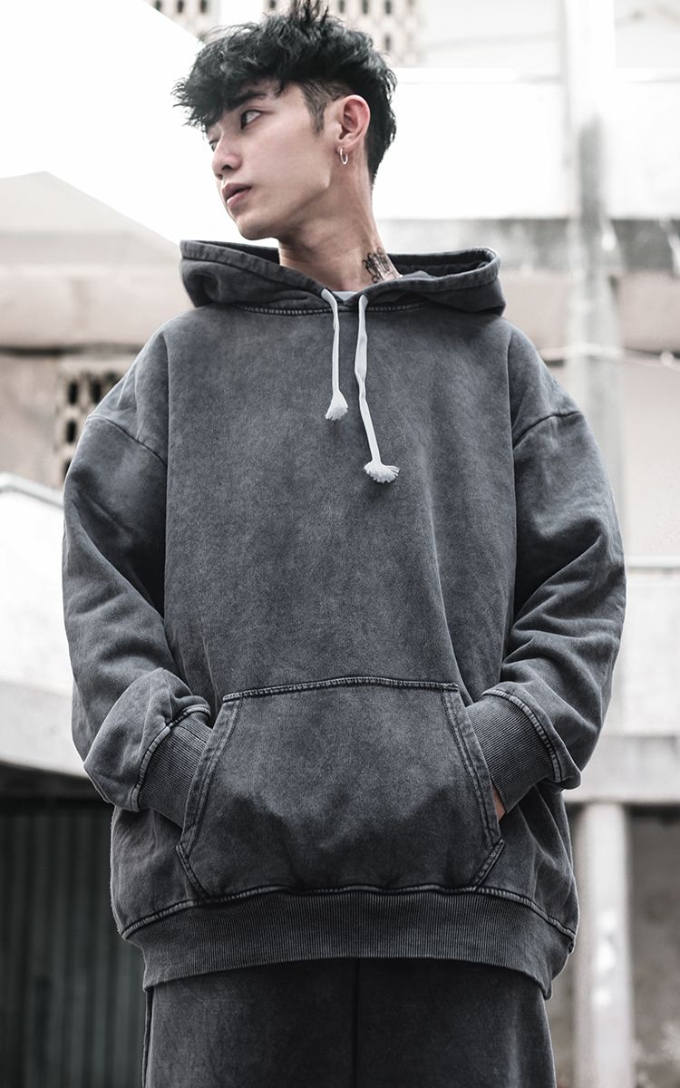 Three Hundred Basic Hoodie In Acid Washed Grey