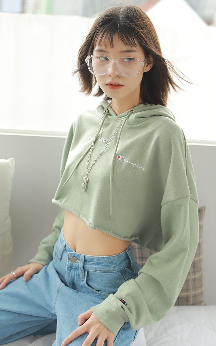 Champion Cropped Cut Off Hood- Fit In Green Mint